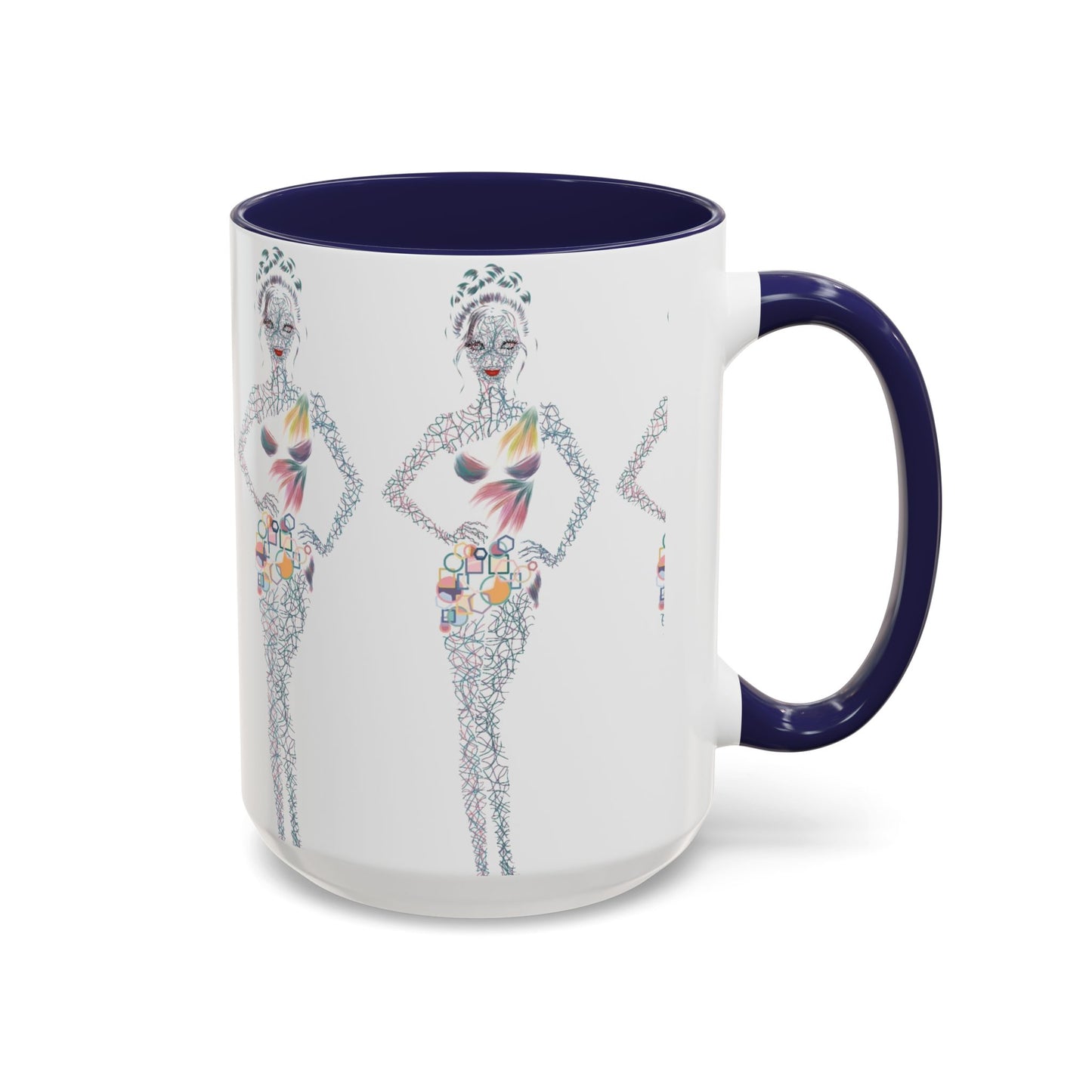 Fashion Illustration Accent Coffee Mug - Chic Floral Dress Sketch (11/15oz)