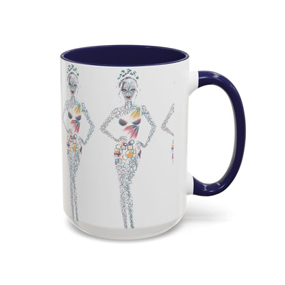 Fashion Illustration Accent Coffee Mug - Chic Floral Dress Sketch (11/15oz)