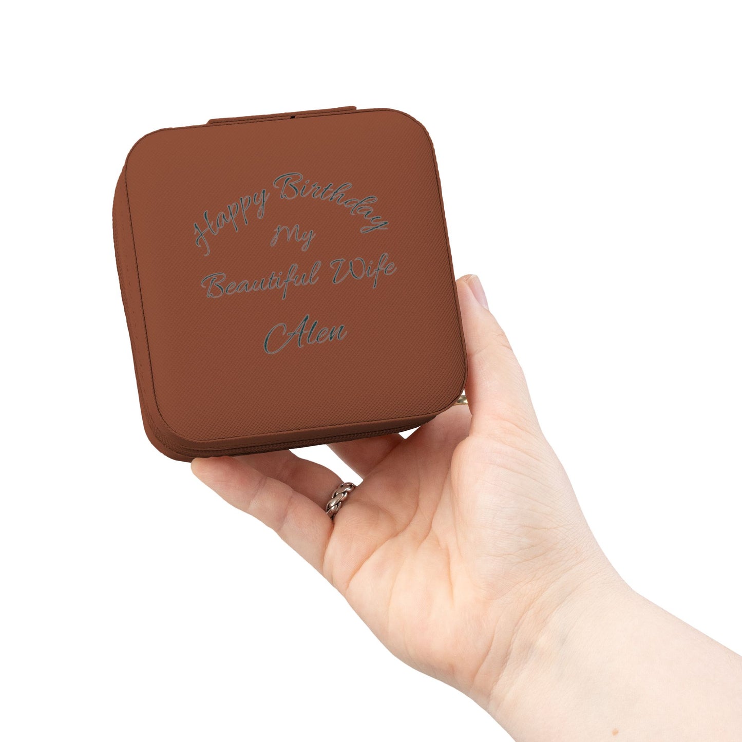 Personalized Travel Jewelry Case — “Happy Birthday My Beautiful Wife” Engraved Compact Organizer