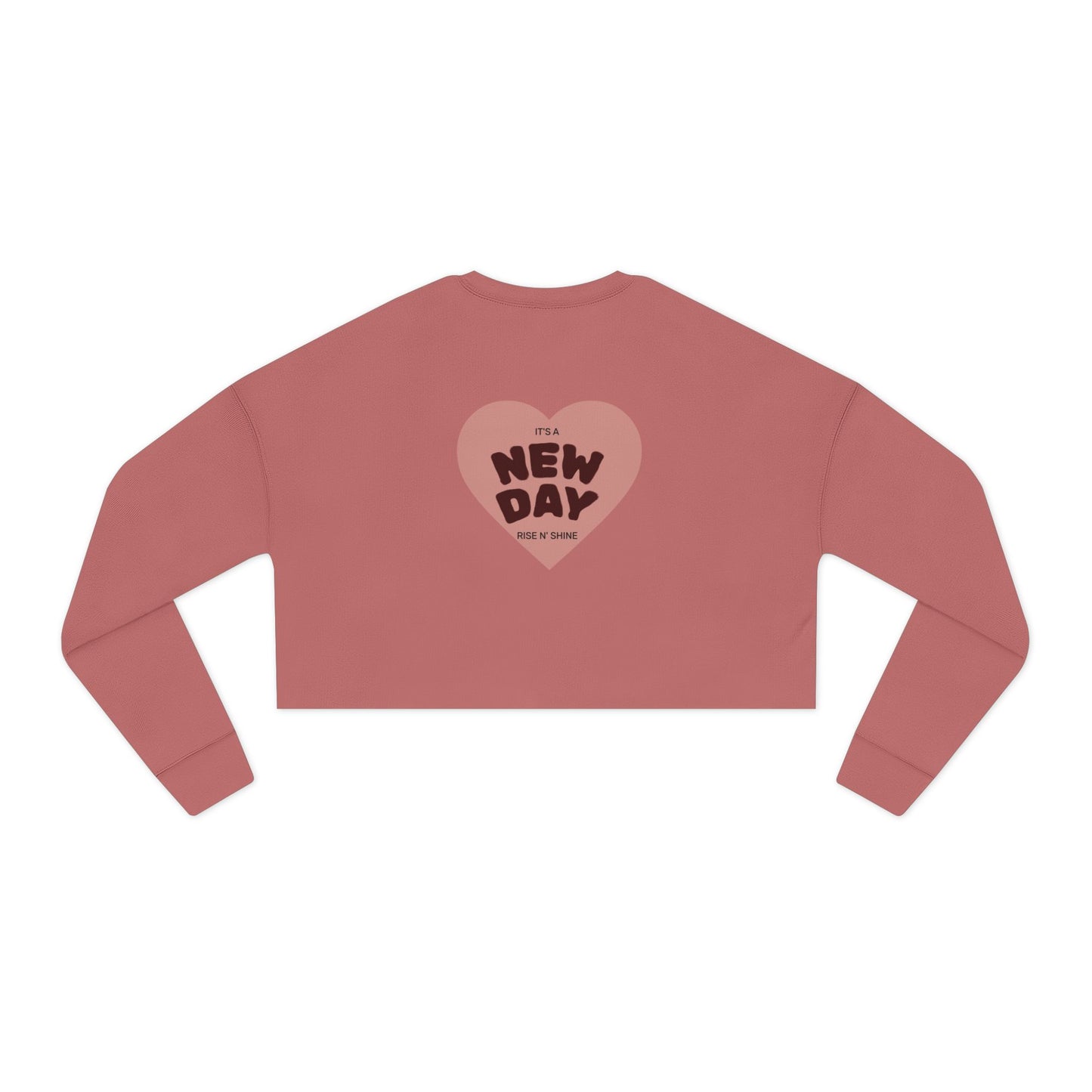 Cropped Sweatshirt — 'New Day' Heart Graphic with Retro Femme Illustration