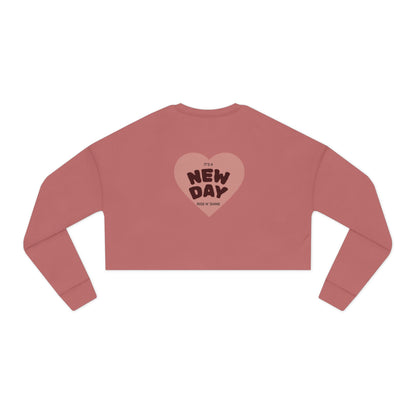 Cropped Sweatshirt — 'New Day' Heart Graphic with Retro Femme Illustration