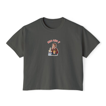 Boxy Tee — Cute Korean Phrase Graphic "Kem Cho?" Cropped Women's Tee