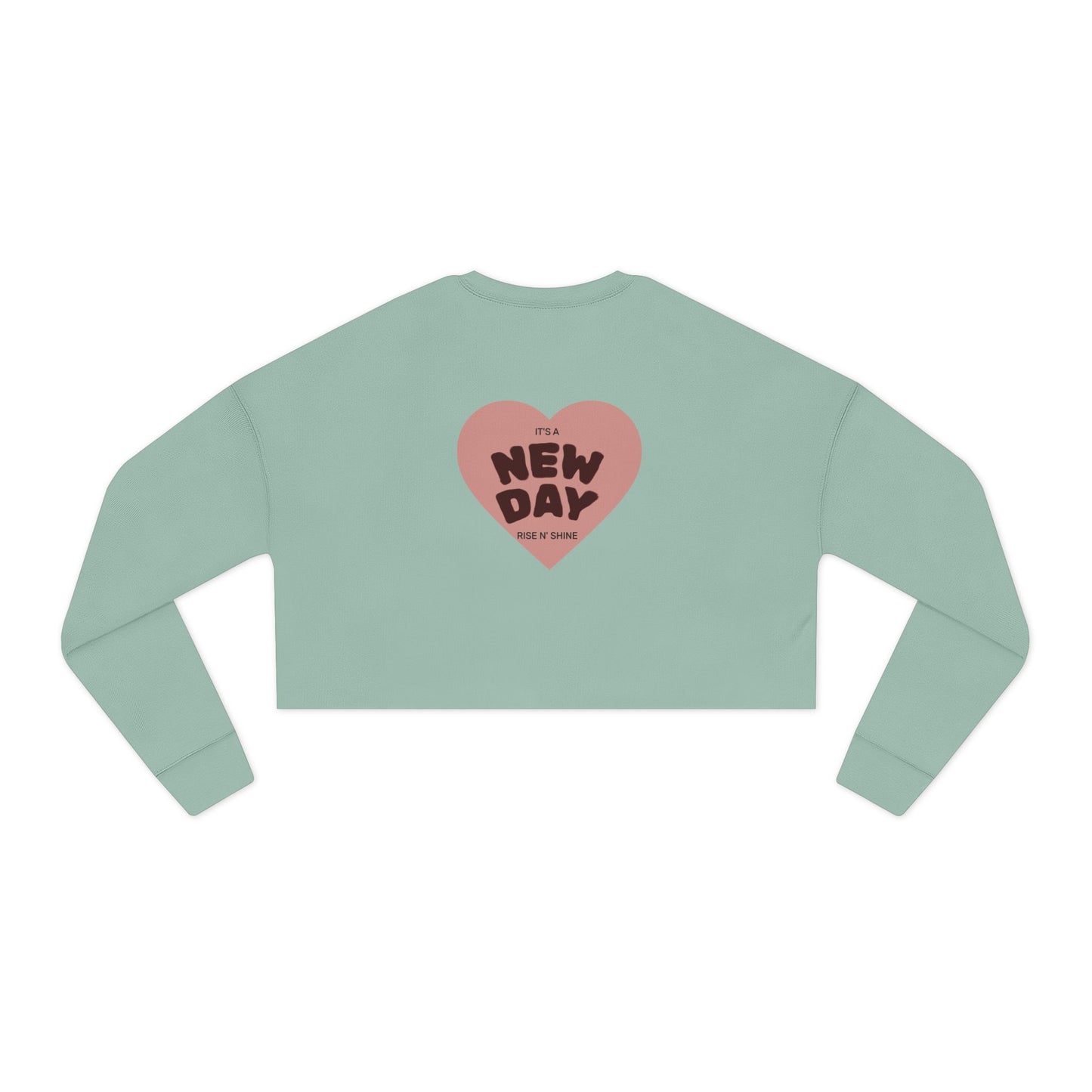 Cropped Sweatshirt — 'New Day' Heart Graphic with Retro Femme Illustration