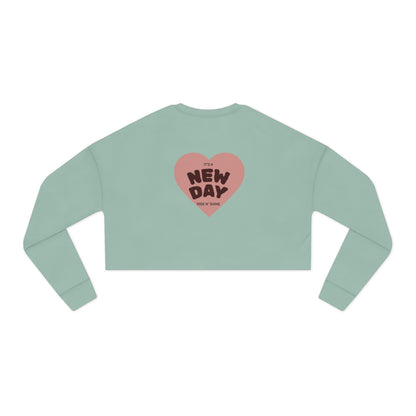 Cropped Sweatshirt — 'New Day' Heart Graphic with Retro Femme Illustration
