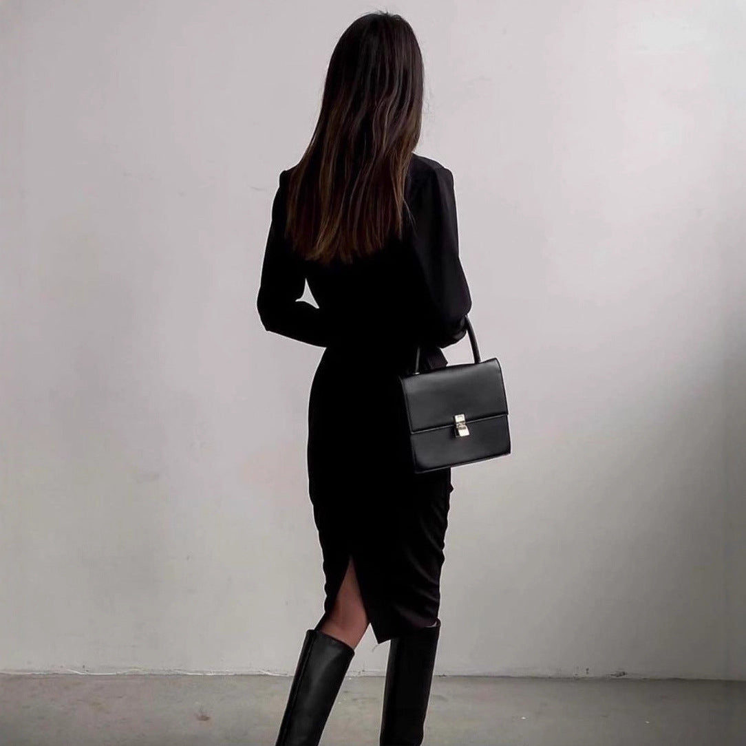 Elegant Long Sleeve Dress for Women French Vintage Style Autumn Fashion