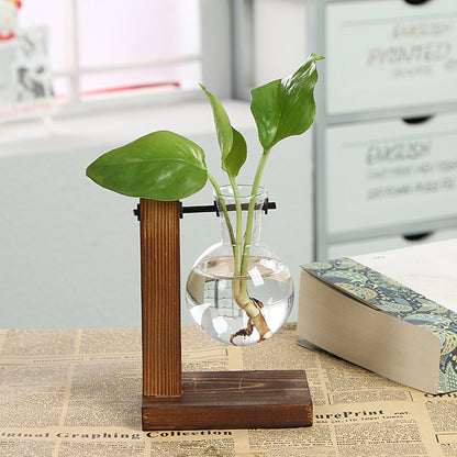 Simple glass bottle wooden frame transparent vase desktop decoration