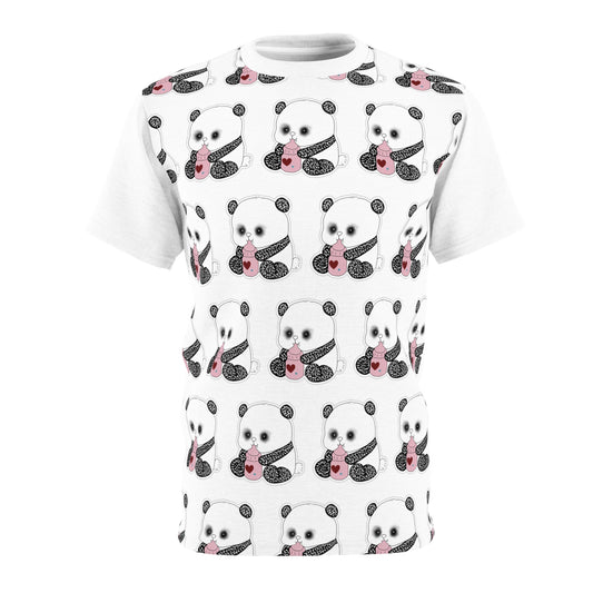 Cute Panda Holding Heart All-Over Print Tee