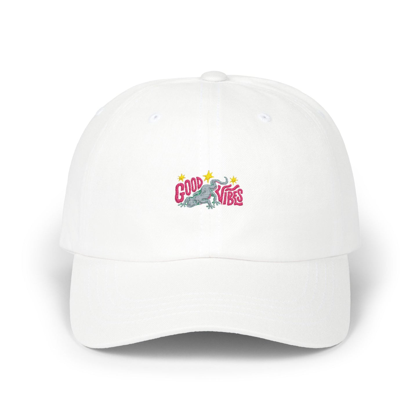Dad Cap — 'Good Vibes' Embroidered White Baseball Hat