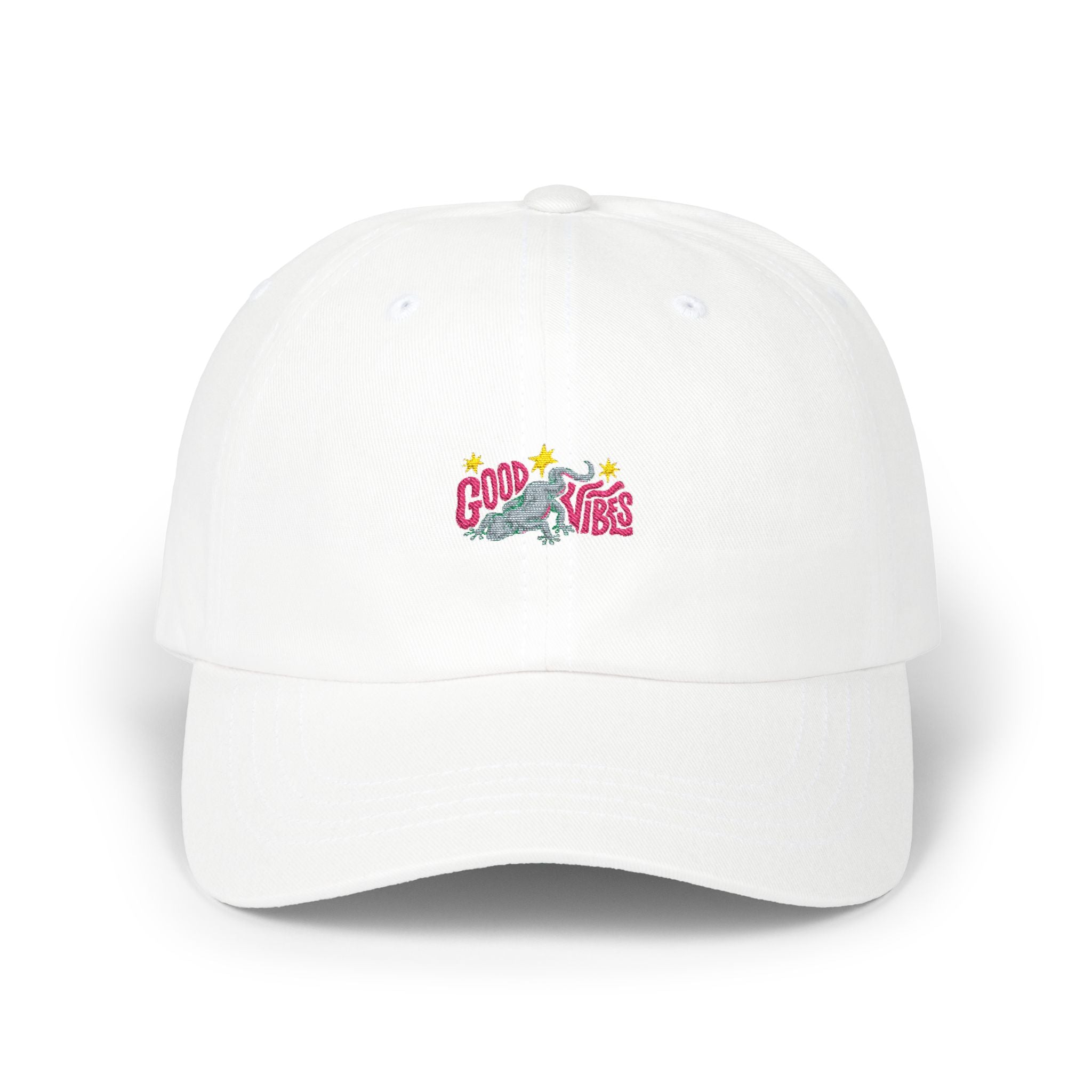 Dad Cap — 'Good Vibes' Embroidered White Baseball Hat