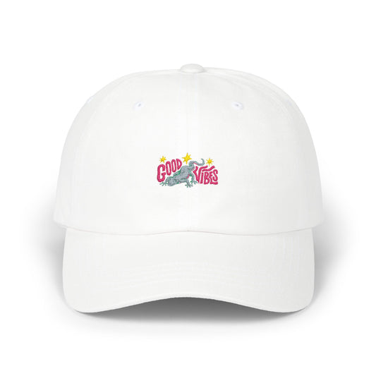 Dad Cap — 'Good Vibes' Embroidered White Baseball Hat
