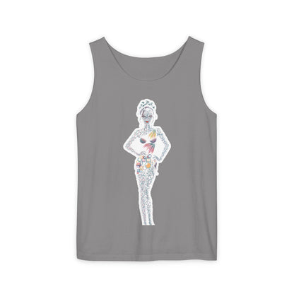 Tank Top — Floral Fashion Figure Front & "It's a New Day" Heart Back Graphic