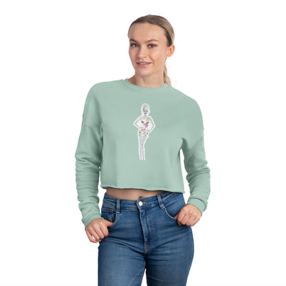 Cropped Sweatshirt — 'New Day' Heart Graphic with Retro Femme Illustration