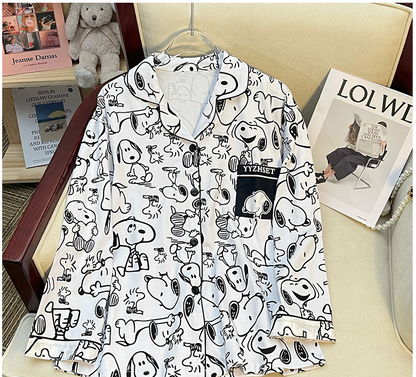 Long Sleeve Sleepwear Set for Women, Sweet Cartoon Matching Pajamas