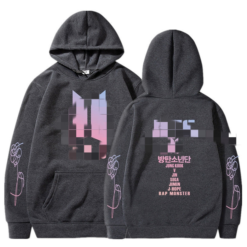 Hooded Sweatshirt with BTS Print for Men and Women, Casual Sports Style