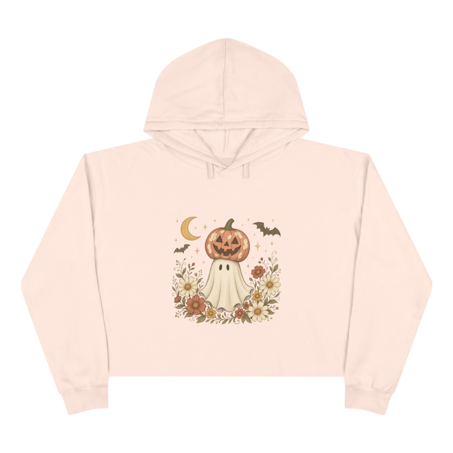 Autumn Pumpkin Ghost Crop Hoodie — Cute Halloween Crop Top Hoodie