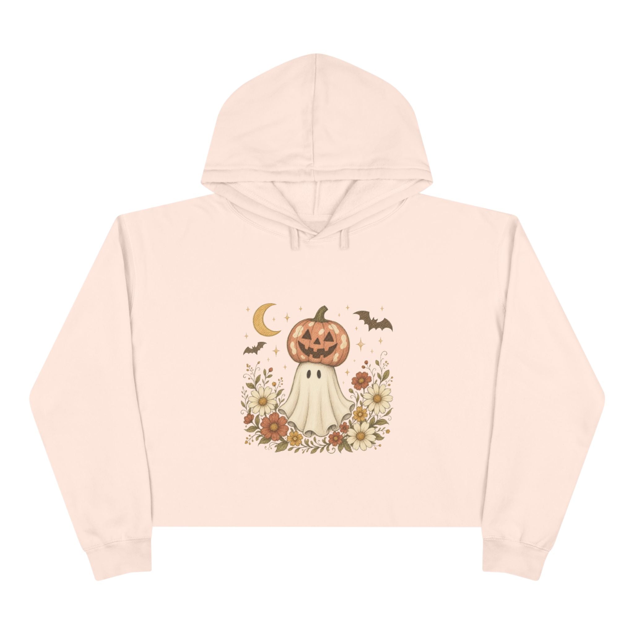 Autumn Pumpkin Ghost Crop Hoodie — Cute Halloween Crop Top Hoodie