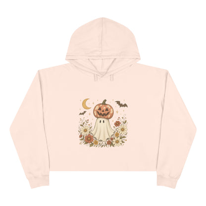Autumn Pumpkin Ghost Crop Hoodie — Cute Halloween Crop Top Hoodie