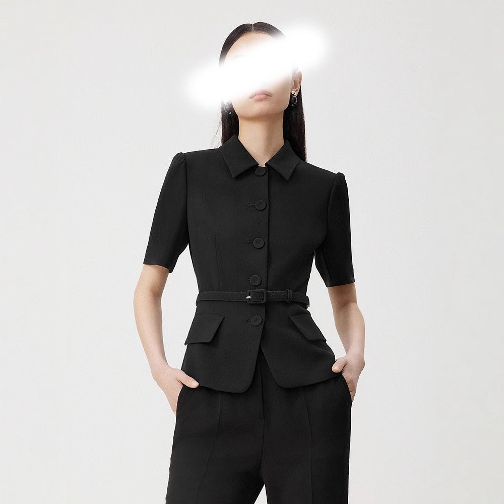 Summer New Short Sleeve Notched Lapel Suit Jacket Elegant Commute Office Style for Women Boss Look