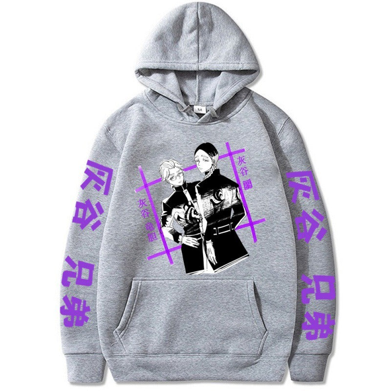 Tokyo Avengers Grey Valley Lan Anime Plush Loose Hooded Hoodie with Hat Anime Hoodie