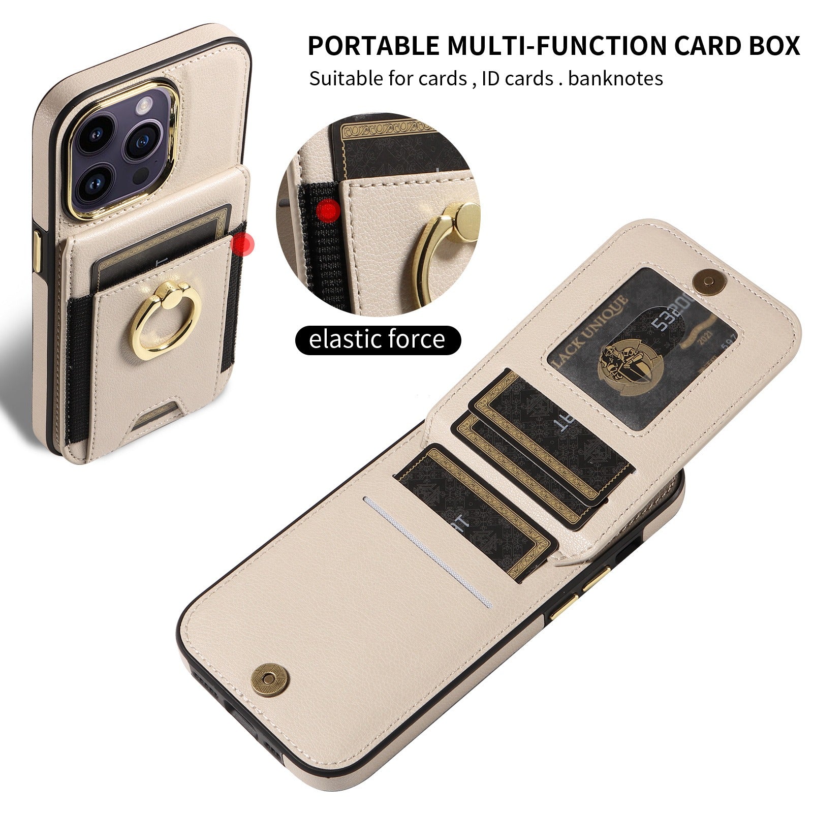 Convient pour la coque arrière d'iPhone 15 Pro, l'étui portefeuille pour Apple 14, le nouvel étui de protection en cuir avec anneau pour iPhone 13.