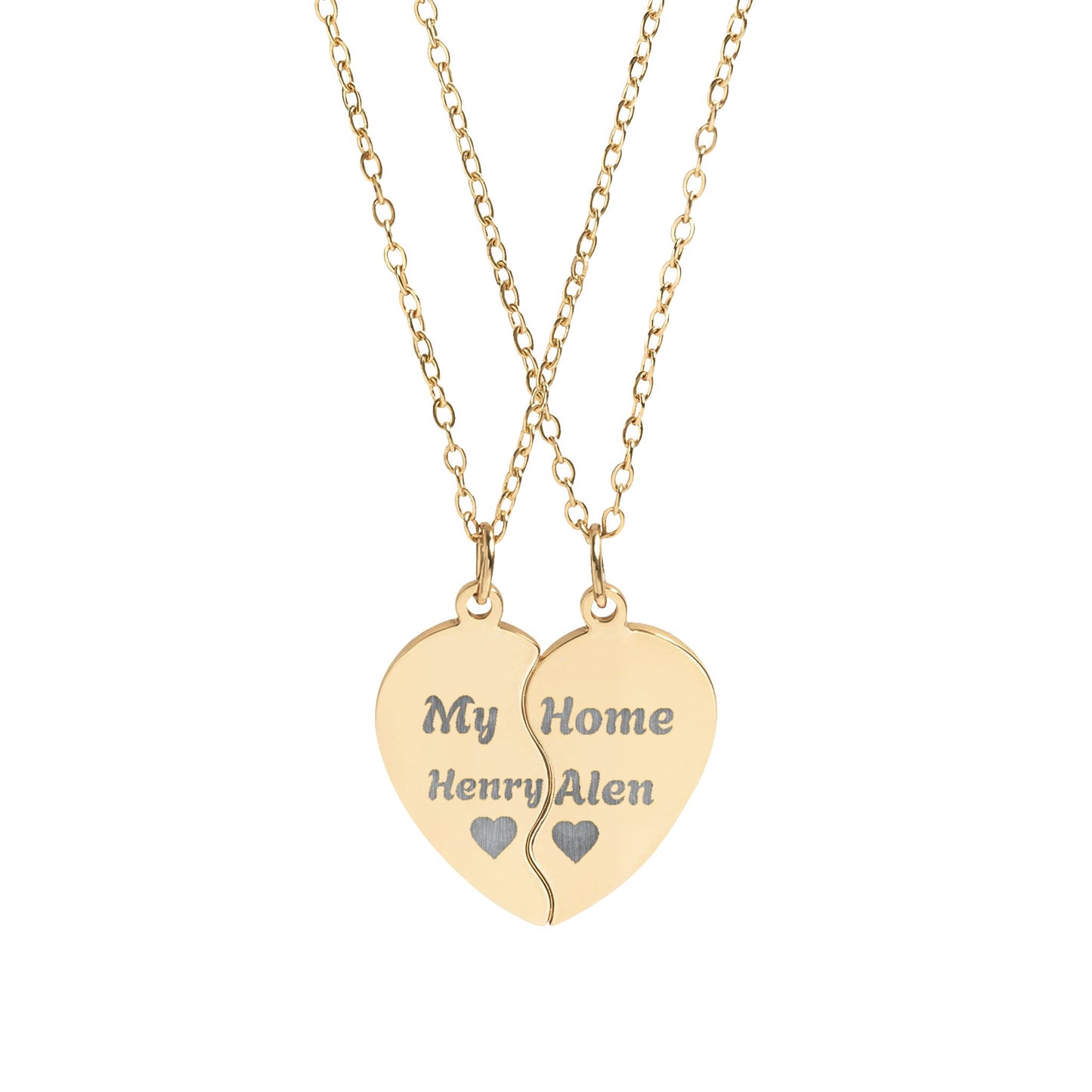 Break Apart Heart Necklace Set — Engraved "My Mum Loves Me" Matching Pendant