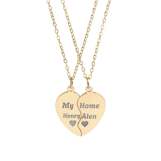 Break Apart Heart Necklace Set — Engraved "My Mum Loves Me" Matching Pendant