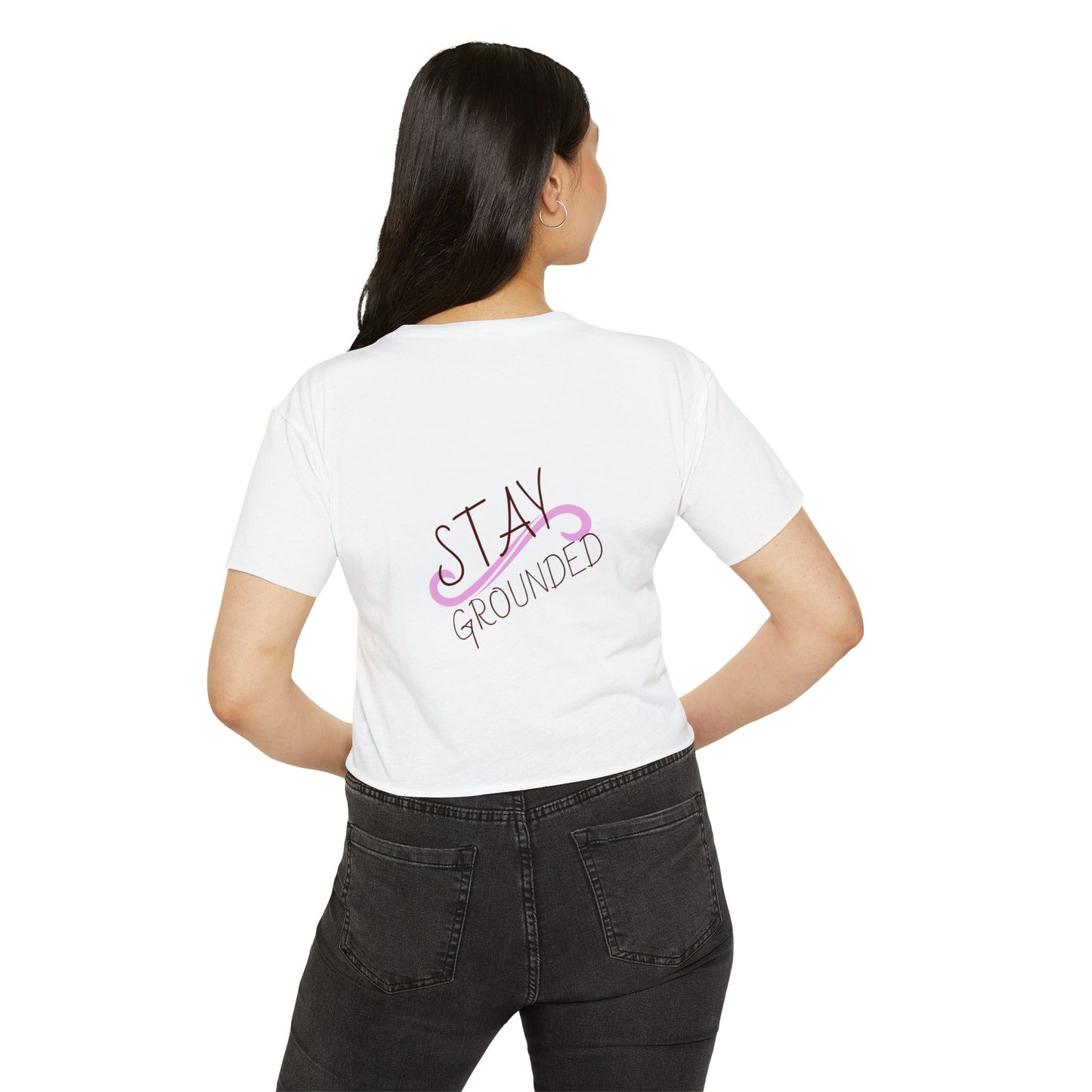 Cute Cat Crop Top — Pink Minimal Swirl Back Graphic