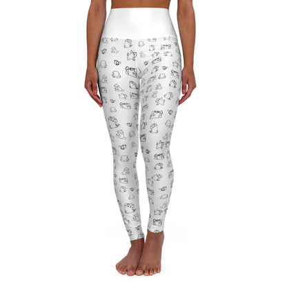 High-Waisted Yoga Leggings with Subtle Sketch Cat Pattern