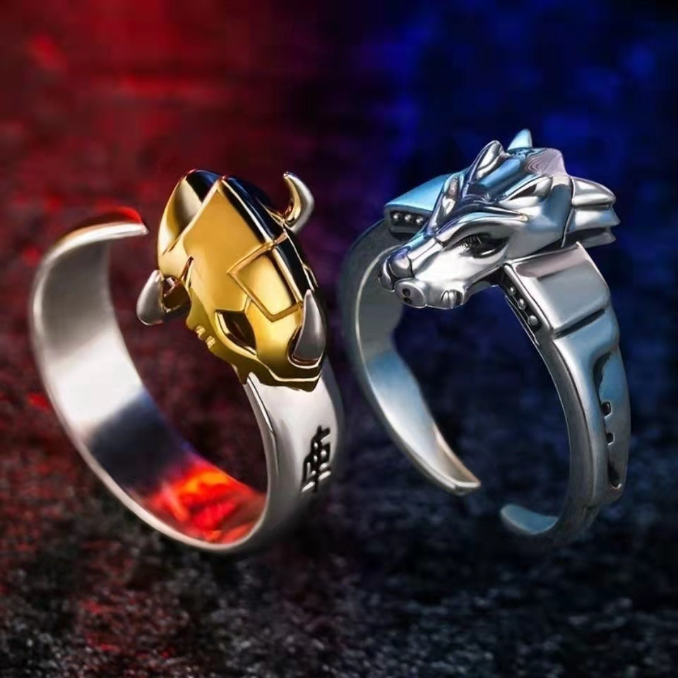 Bague Digimon classique, épée Tyrannomon, Metal Garurumon, Anime, Bagues de couple en argent thaïlandais pour hommes et femmes