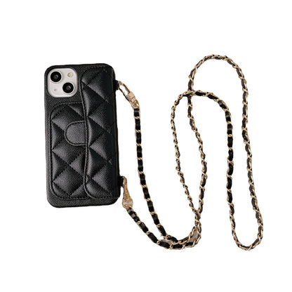 iPhone 17 Pro Max Chanel Style Card Holder Leather Wallet Case with Pattern for iPhone 16, 15, 14 - Hard Protective Shell, Vintage Texture Design
