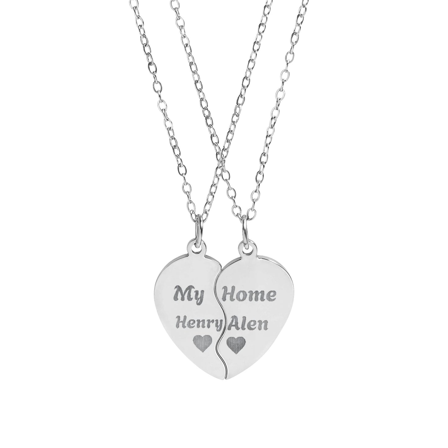 Break Apart Heart Necklace Set — Engraved "My Mum Loves Me" Matching Pendant