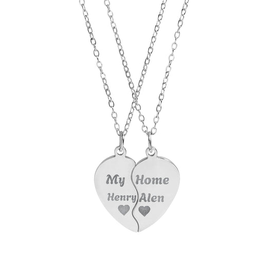 Break Apart Heart Necklace Set — Engraved "My Mum Loves Me" Matching Pendant