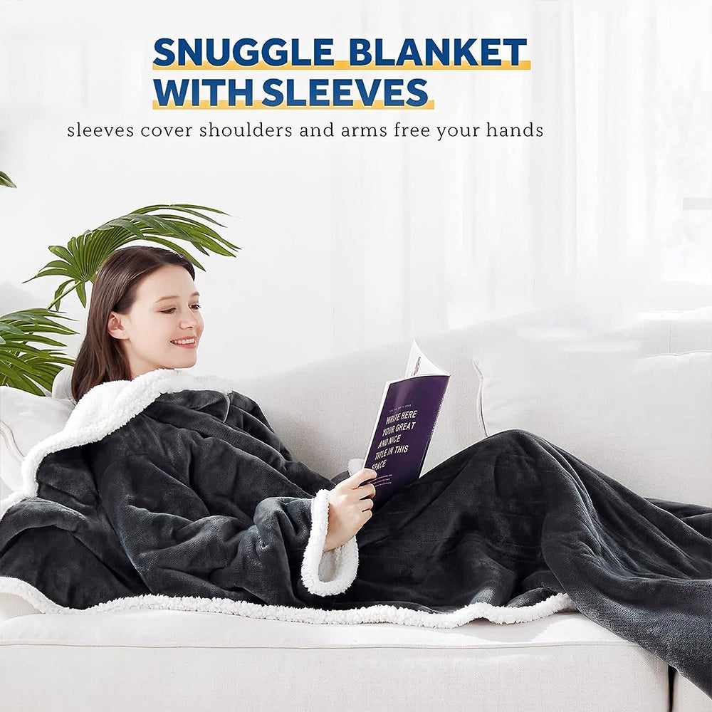 Electric Heating Blanket Fleece Lamb Velvet Wearable Heated Blanket with Sleeves for Home and Office Use