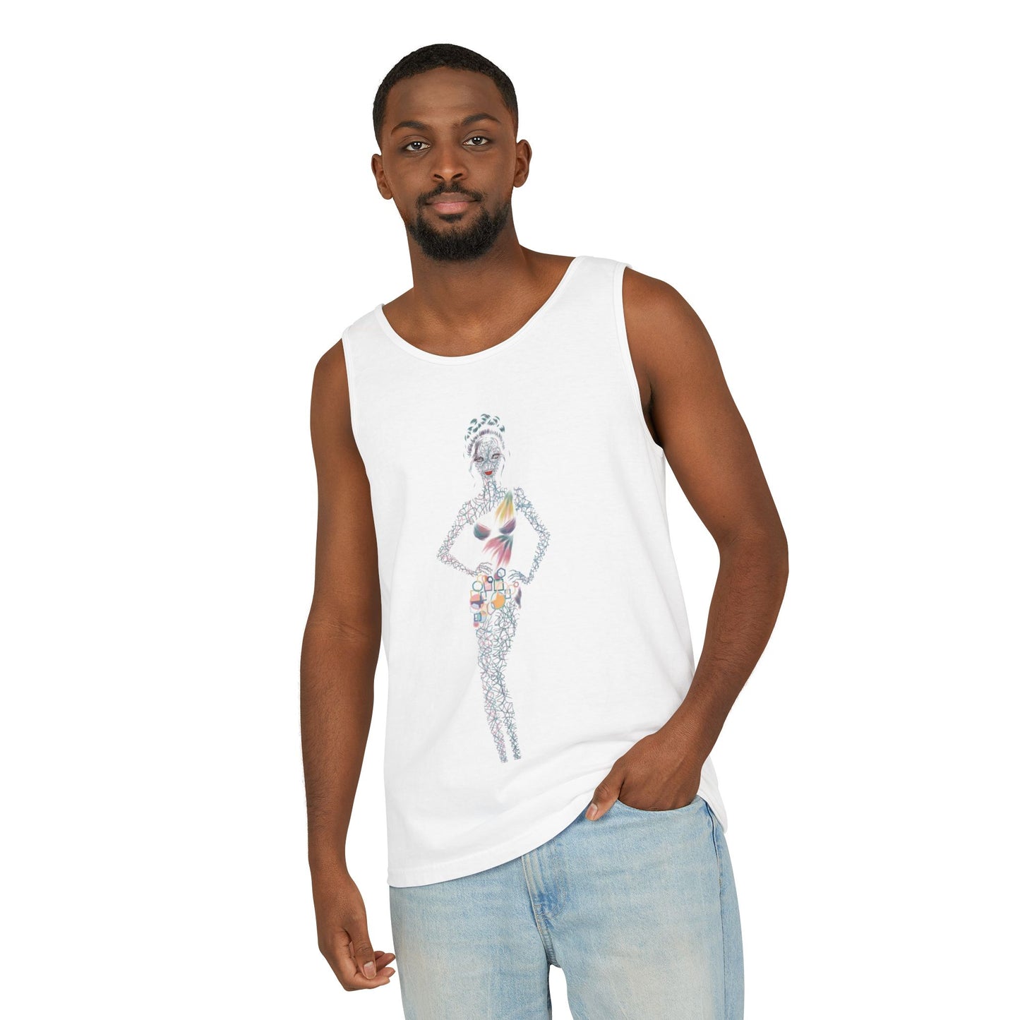 Tank Top — Floral Fashion Figure Front & "It's a New Day" Heart Back Graphic