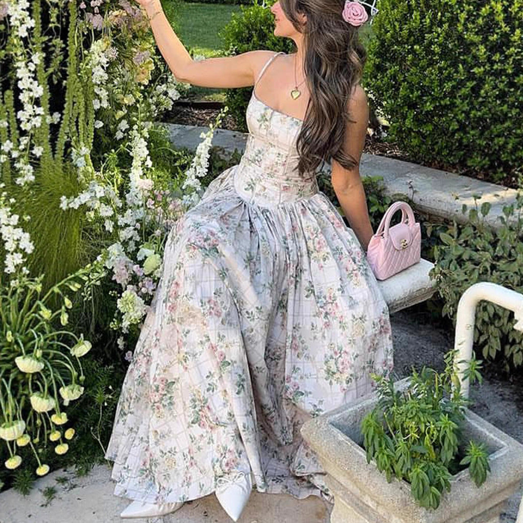 Robe longue sexy sans bretelles imprimée, dos nu ajusté, style élégant et haut de gamme, belle robe d'été