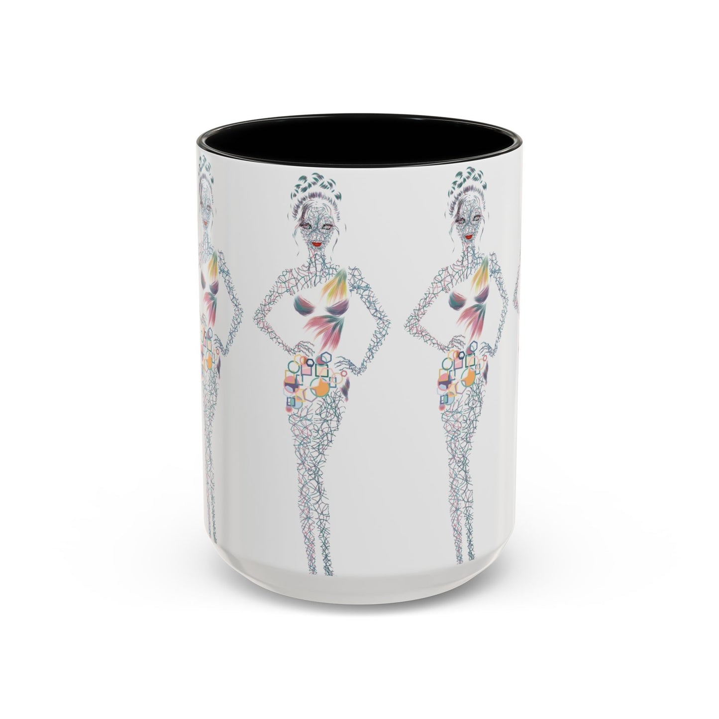 Fashion Illustration Accent Coffee Mug - Chic Floral Dress Sketch (11/15oz)