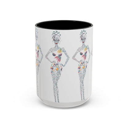 Fashion Illustration Accent Coffee Mug - Chic Floral Dress Sketch (11/15oz)