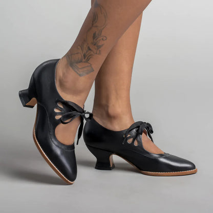 Hollow-out high-heeled lace-up large-size women's casual shoes