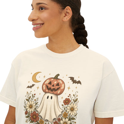 Halloween Pumpkin Ghost Floral Boxy Tee