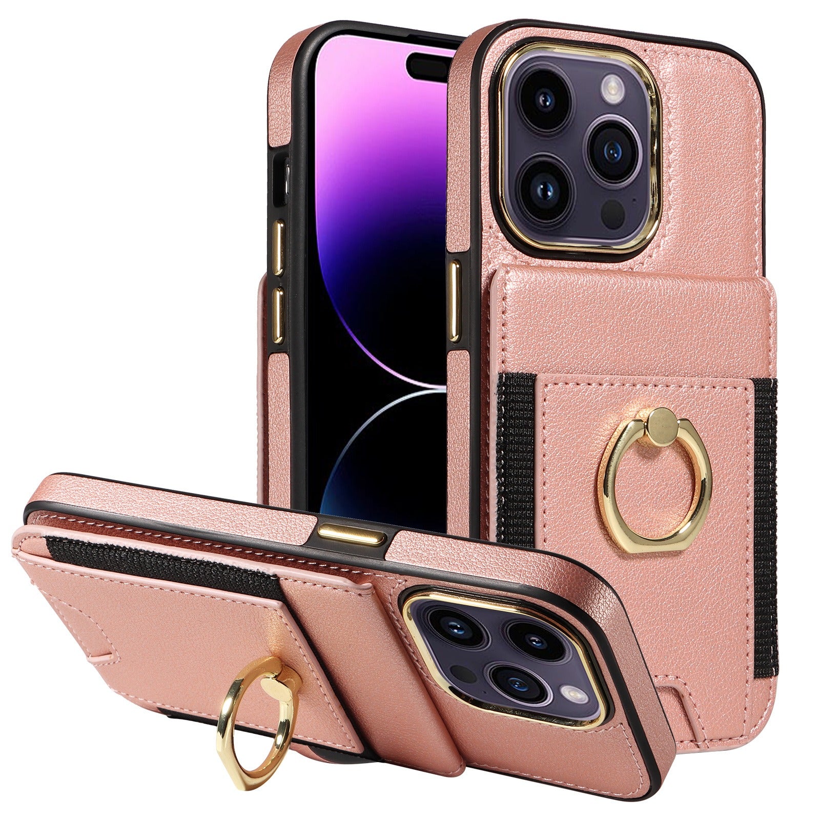 Convient pour la coque arrière d'iPhone 15 Pro, l'étui portefeuille pour Apple 14, le nouvel étui de protection en cuir avec anneau pour iPhone 13.