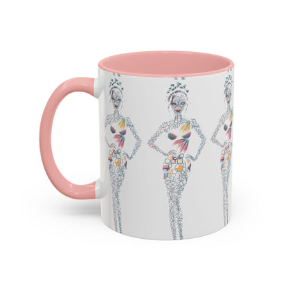 Fashion Illustration Accent Coffee Mug - Chic Floral Dress Sketch (11/15oz)