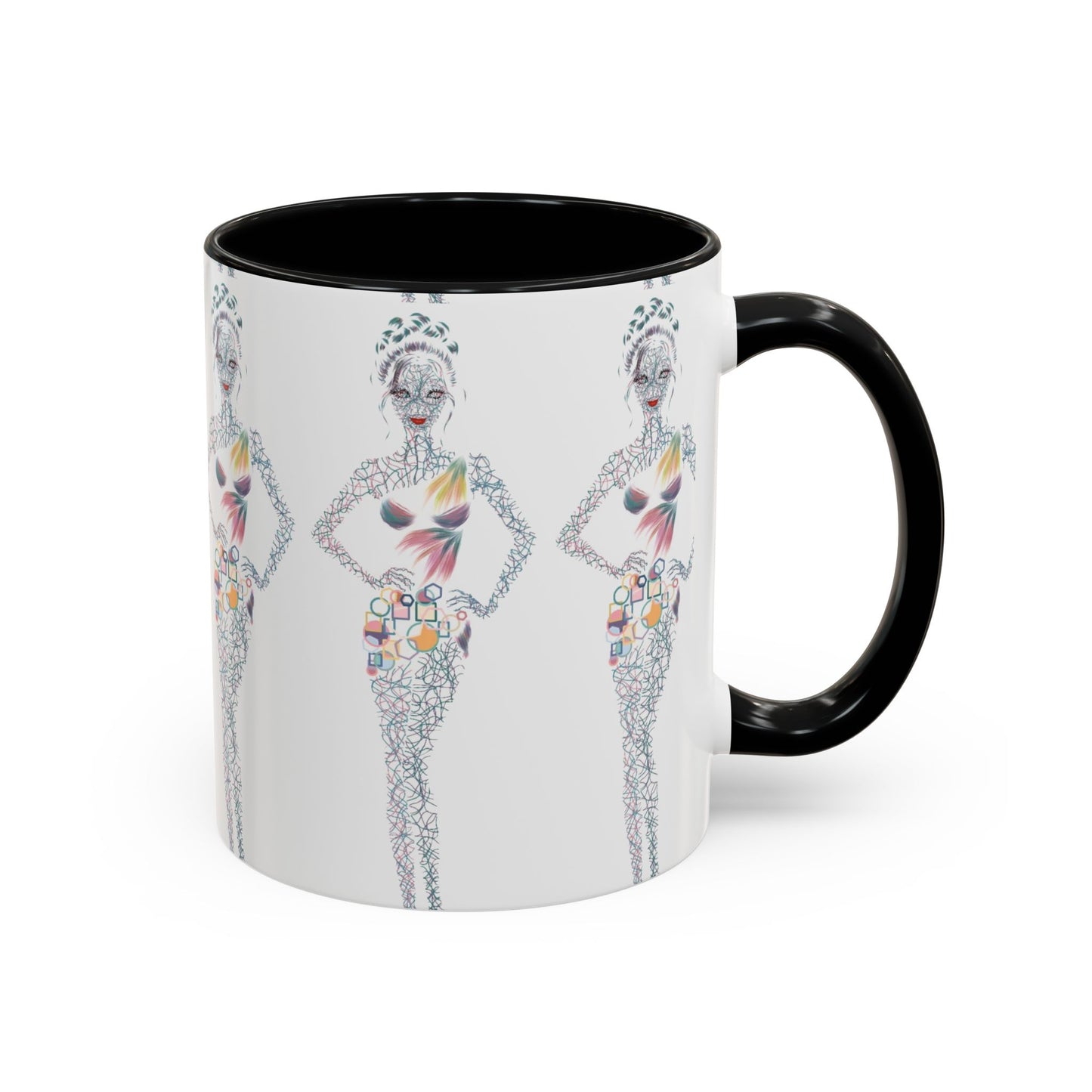 Fashion Illustration Accent Coffee Mug - Chic Floral Dress Sketch (11/15oz)