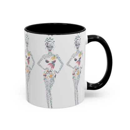 Fashion Illustration Accent Coffee Mug - Chic Floral Dress Sketch (11/15oz)