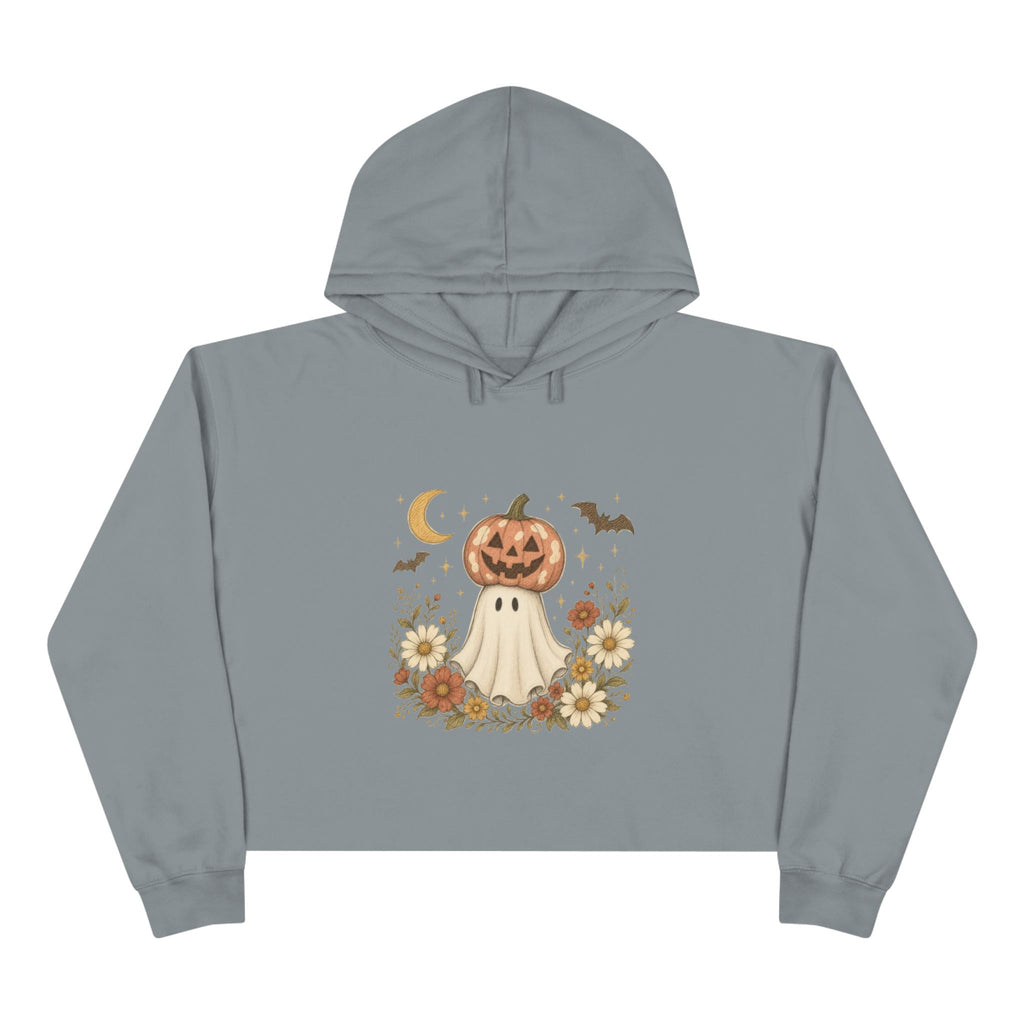 Autumn Pumpkin Ghost Crop Hoodie — Cute Halloween Crop Top Hoodie