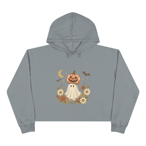 Autumn Pumpkin Ghost Crop Hoodie — Cute Halloween Crop Top Hoodie