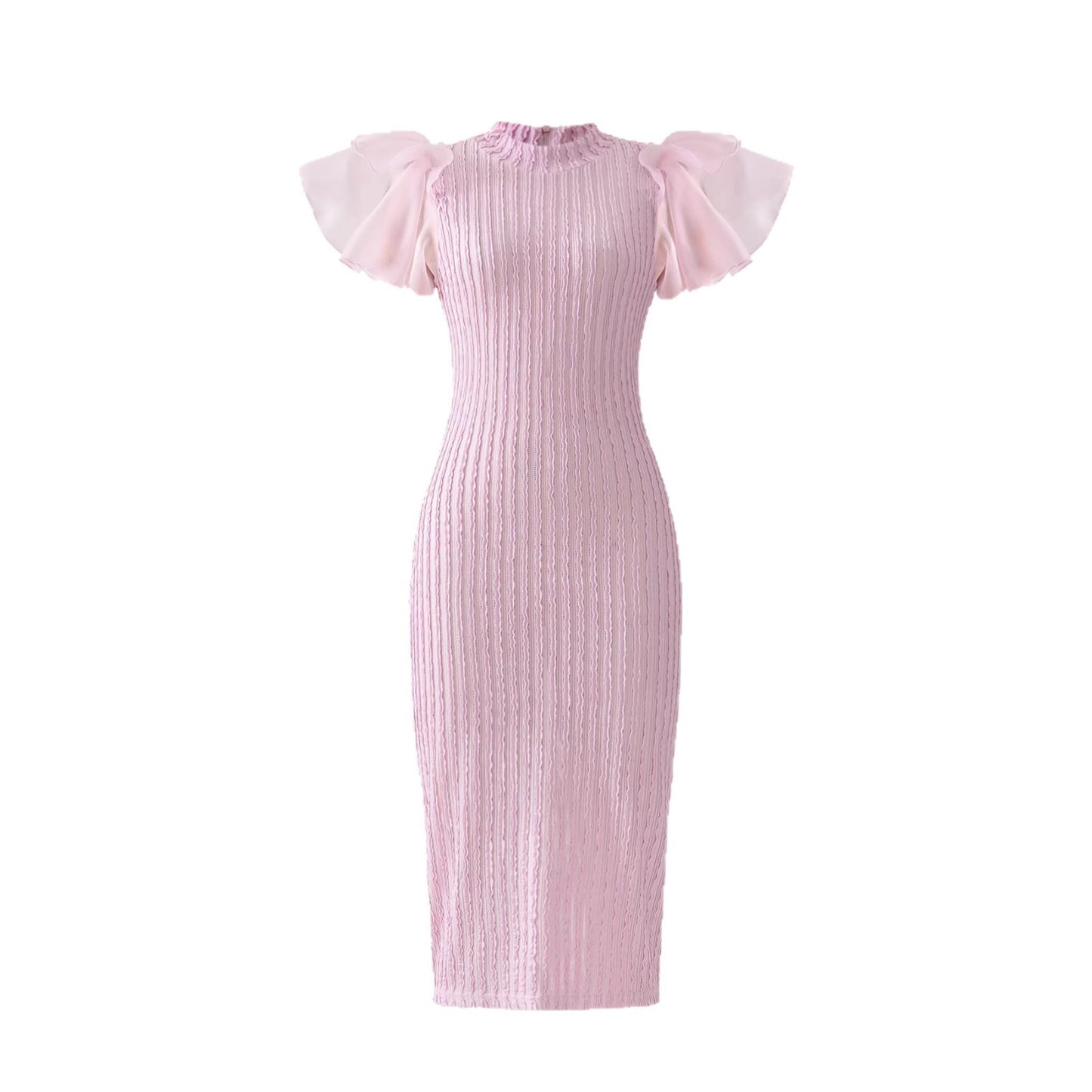 Elegant Women's Sheer Sleeve Long Dress, Fashionable Slim Fit with Waistline DesignSpring and Summer Wear