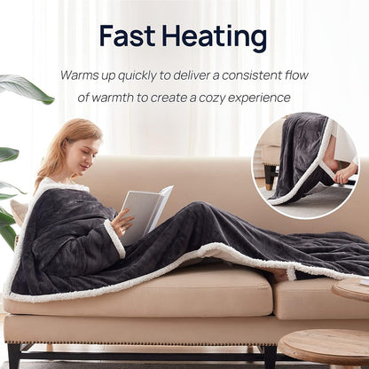 Electric Heating Blanket Fleece Lamb Velvet Wearable Heated Blanket with Sleeves for Home and Office Use