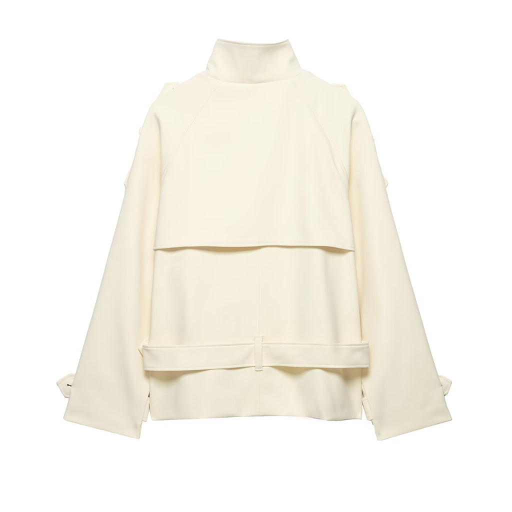 Veste coupe-vent à col montant, épaules incurvées et ceinture, style trajets quotidiens