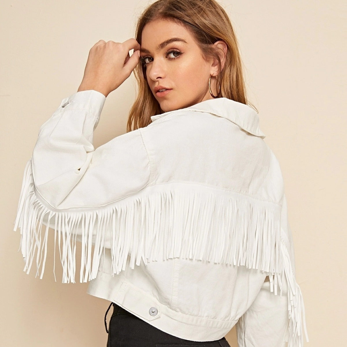 Fringed Denim Jacket for Women White Jacket Fringed Denim Jacket for Women White Jacket