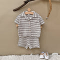 Solid color narrow stripe button set two-piece set
